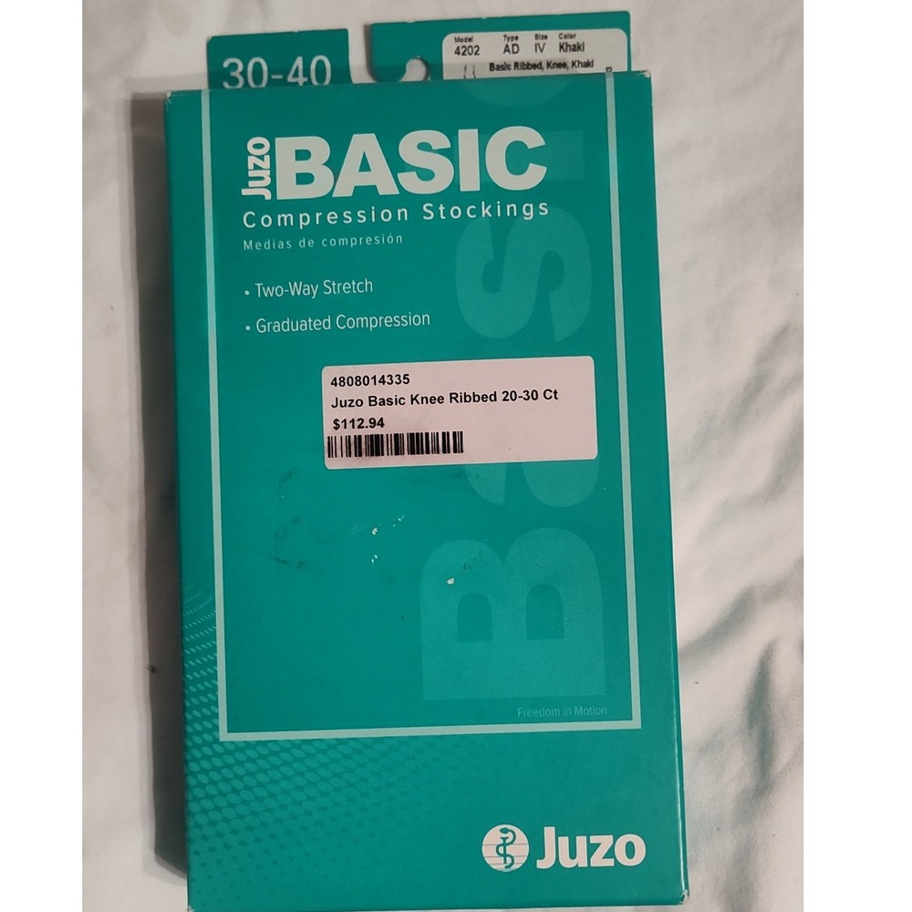 Juzo Basic Knee High Compression Stockings 30-40 mmHg Ribbed Khaki AD IV